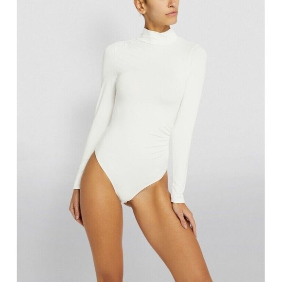 Good American mock neck bodysuit ruched long sleeve thong white Sz 3 Large. - Picture 1 of 9